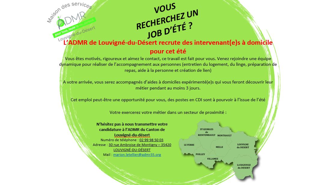 Recrutement: Intervenant à domicile H/F - chez ADMR 35 à Saint-Georges-de-Reintembault