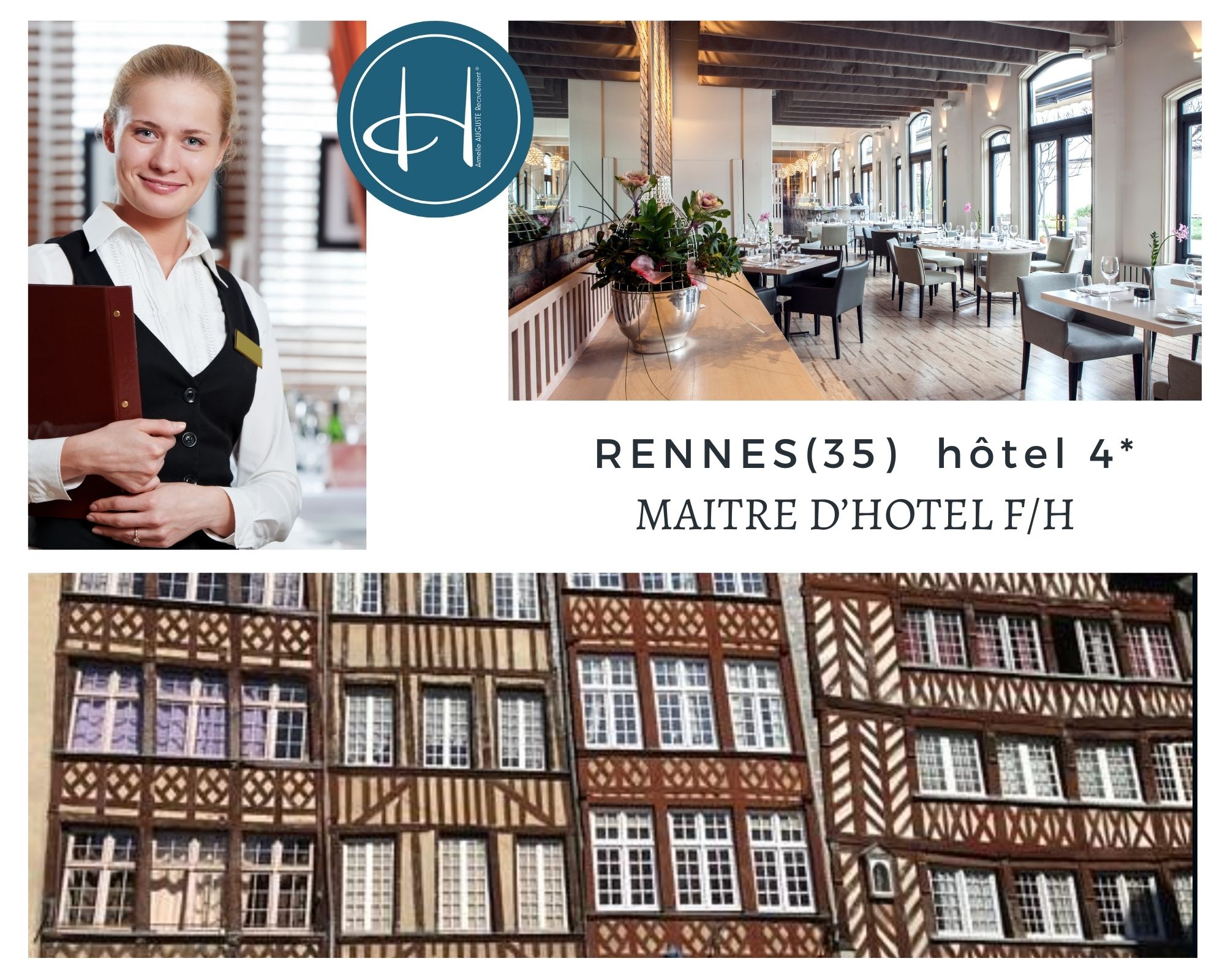 Recrutement: Maître d'hôtel hôtel 4* restaurant F/H chez Armelle AUGUSTE Recrutement® à rennes