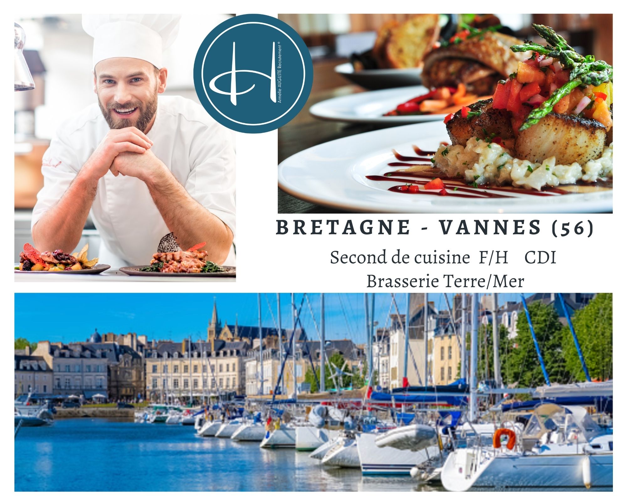 Recrutement: Second de cuisine Brasserie Vannes Morbihan Bretagne Repos samedi et dimanche F/H chez Armelle AUGUSTE Recrutement® à Vannes