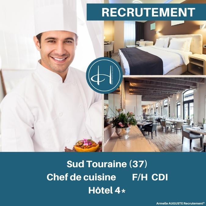 Recrutement: Chef de cuisine Hôtel 4* Sud Touraine proche de Ligueil F/H chez Armelle AUGUSTE Recrutement® à Ligueil
