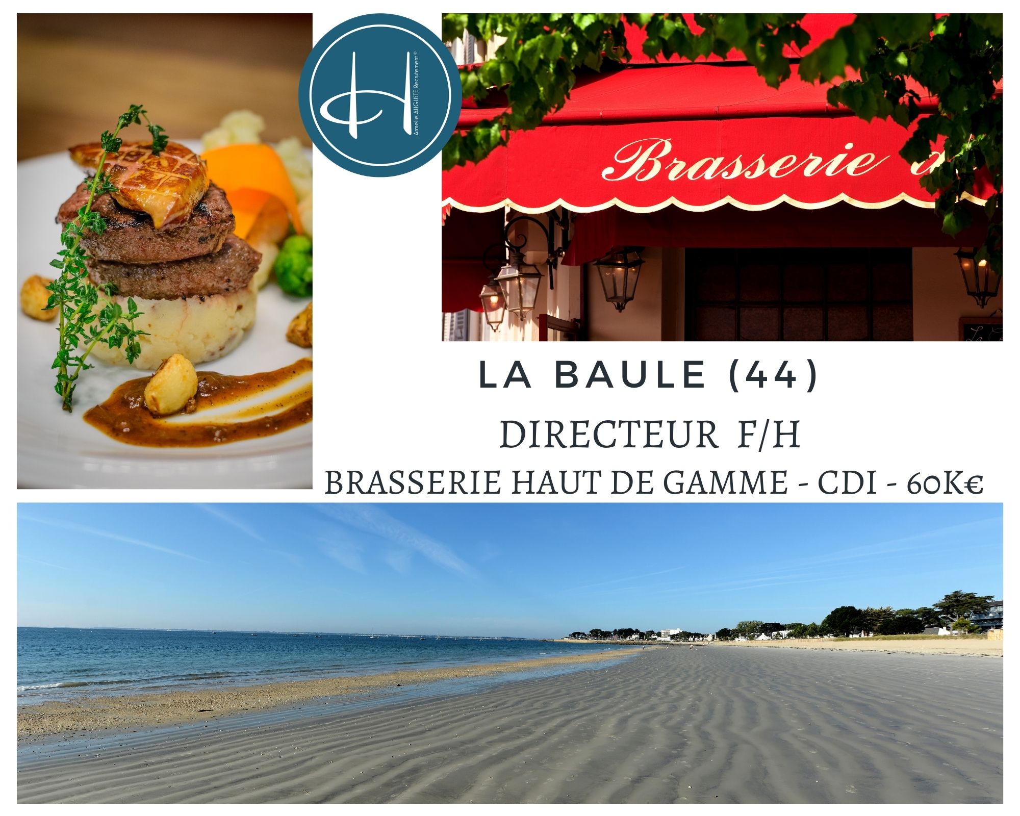 Recrutement: Directeur très belle Brasserie haut de gamme la Baule F/H chez Armelle AUGUSTE Recrutement® à La Baule-Escoublac