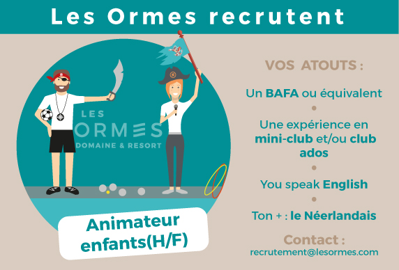 Recrutement: Animateur enfants 3-6 ans (H/F) chez LES ORMES DOMAINE & RESORT à Dol-de-Bretagne