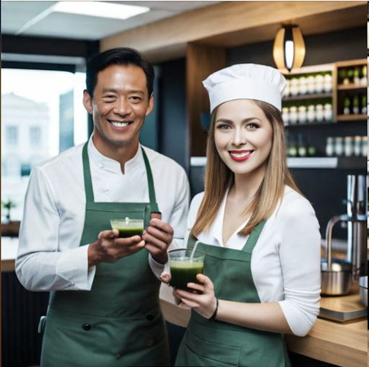 Equipe au café matcha