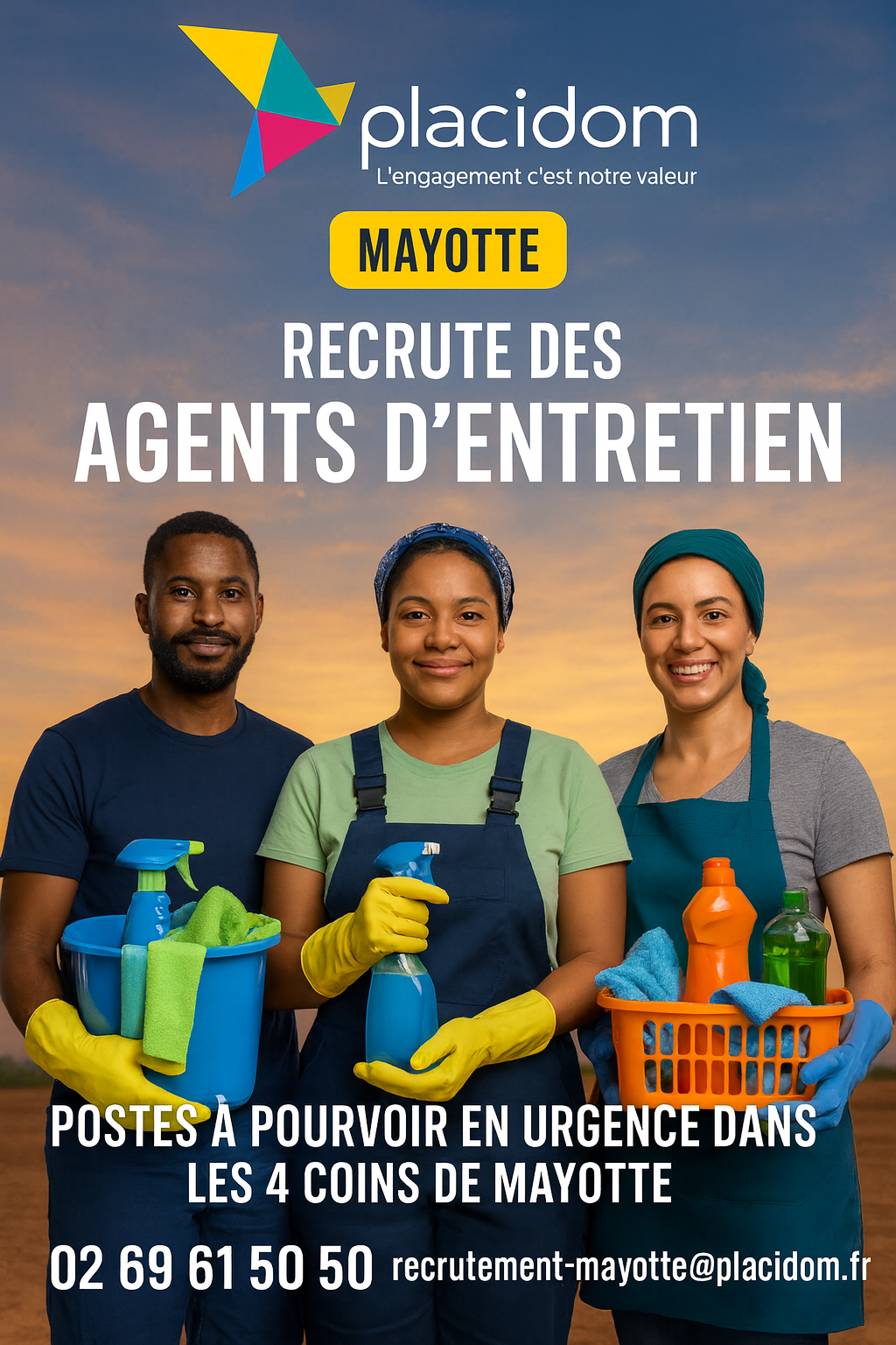 Recrutement: Agent d'entretien (F/H) chez PLACIDOM Mayotte à Mamoudzou